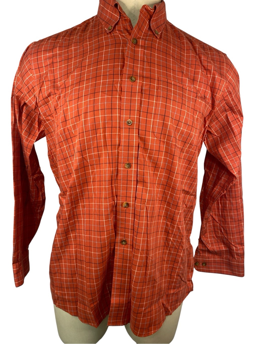 LL Bean Orange Plaid Long Sleeve Button-Down Shirt Men’s Large
